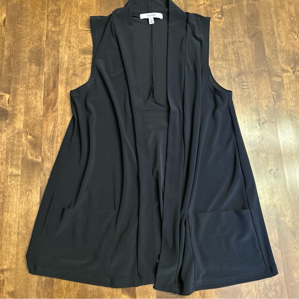 Sympli Vest Womens 6 Black Pockets Career Office Classic Layering Staple